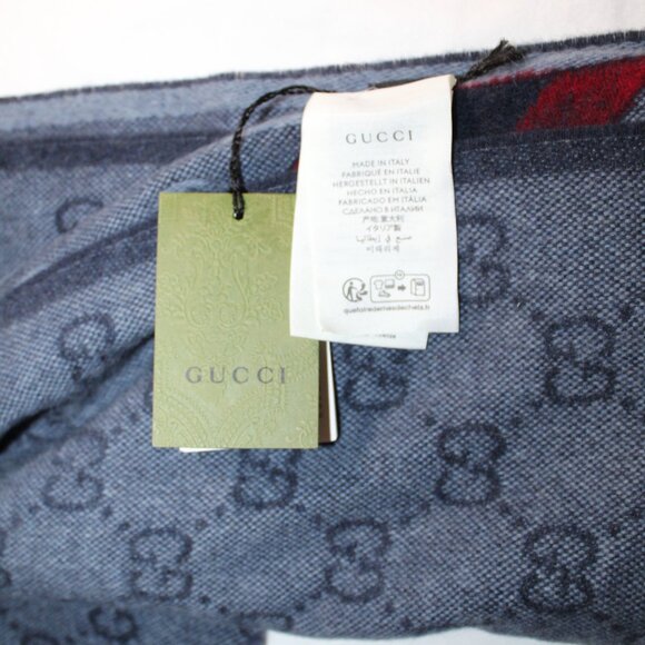 NWT GUCCI New Nikky Wool GG Monogram Web Stripe Scarf Tassel Gray Unisex - Picture 2 of 6